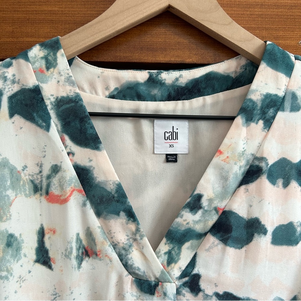 Cabi Womens Gelato Top Size XS Peach Teal Watercolor Stripe Sleeveless #5035 - Picture 5 of 5